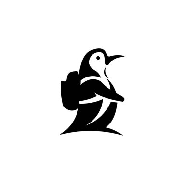 Şirin penguen logosu, hayvanat bahçesi için vektör logosu şablonu veteriner klinikleri, Antarktika karikatür hayvan logosu. 