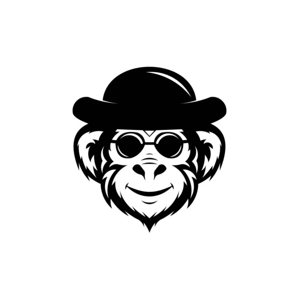 Забавный Шаблон Логотипа Обезьяной Очках Шляпе — стоковый вектор