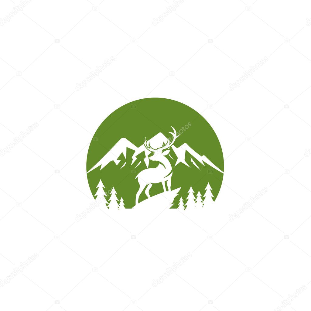 wild deer in forest mountain adventure Silhouette, Vector object for Deer Logo Hunter Logo