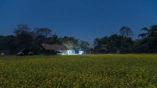 Noche Timelapse Sobre Casa Bambú Assam — Vídeos de Stock