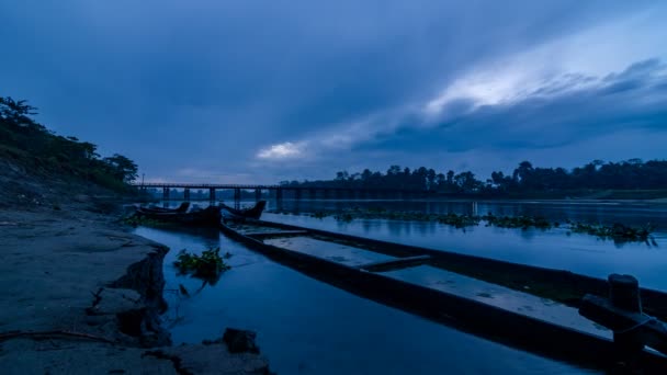 Solnedgång Majuli Timelapse Indien — Stockvideo