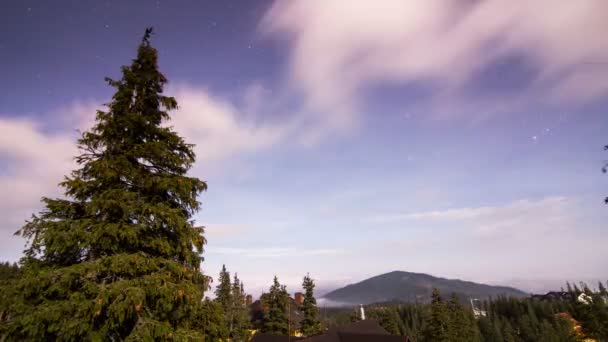 밤하늘을 배경으로 하는 별들의 흔적, 긴 노출 촬영. — 비디오