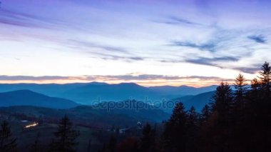 Yıldız çam ağaçları içinde gece gökyüzünde hareket Timelapse.