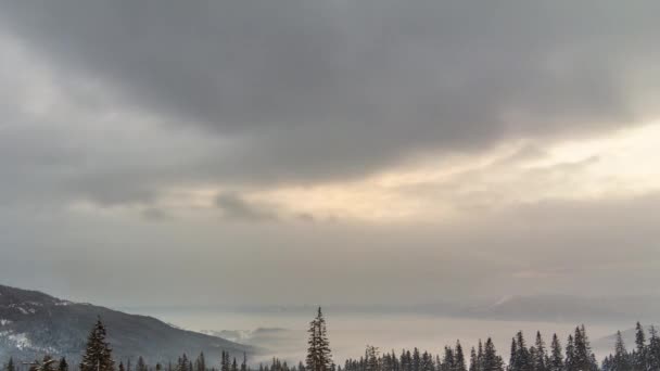 Pico de montaña con nieve soplada por el viento. Paisaje invernal. Día frío, con nieve. — Vídeo de stock