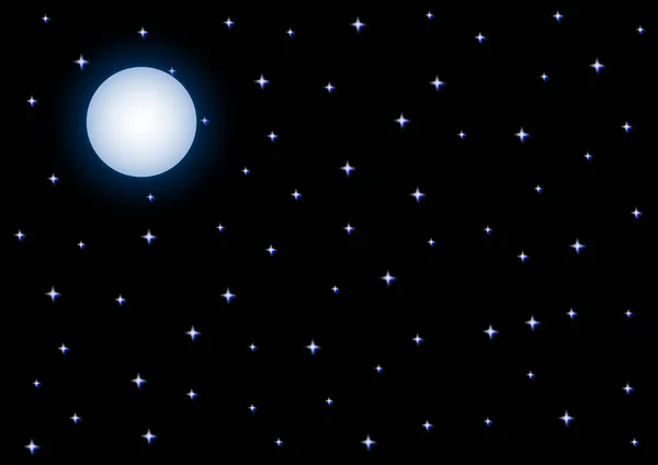 Luna Llena Cielo Nocturno Estrellado Sobre Fondo Negro — Archivo Imágenes Vectoriales