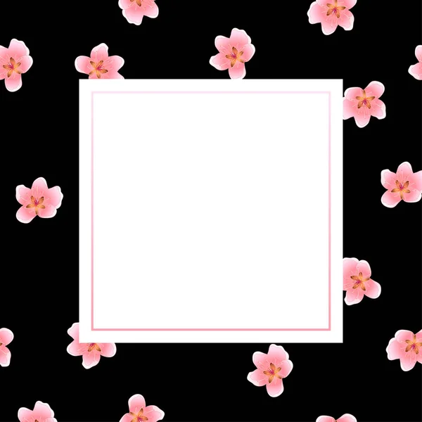 黒の背景に桃の花のバナー — ストックベクタ