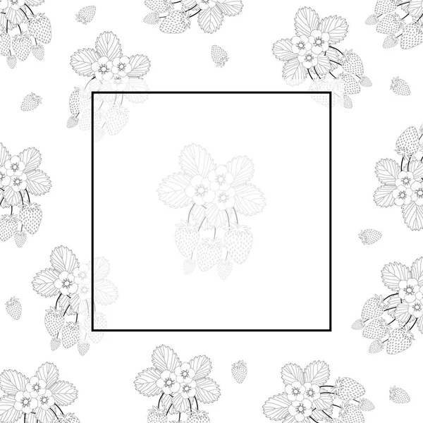 Φράουλα Και Flower Outline Banner Λευκό Φόντο2 — Διανυσματικό Αρχείο