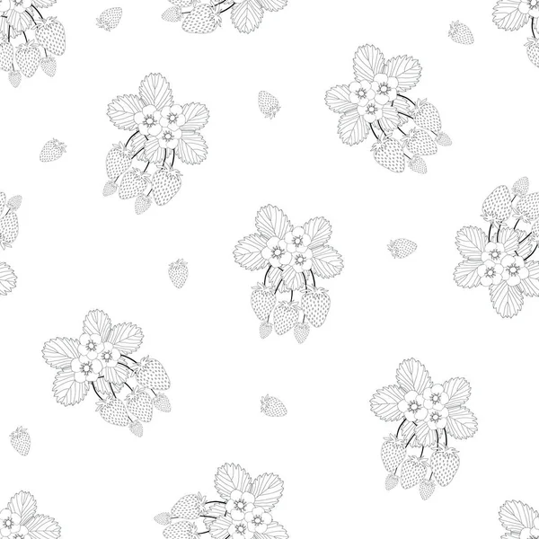 Strawberry and Flower Outline Seamless on White Background