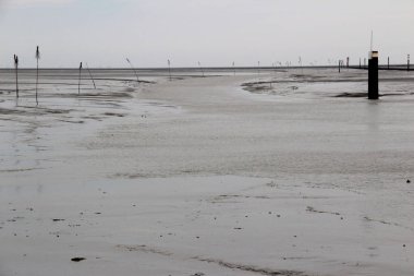 Güneşli bir günde Kuzey Denizi adasında çekilen Watt 'ın uzak görüntüsü.