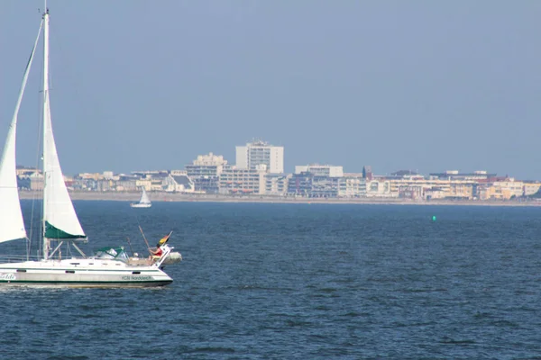 Vista Estructura Del Edificio Costa Barco Mar Fotografiado Isla Del — Foto de Stock