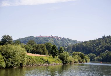 Heidelberg Almanya 'sında bir yaz günü nekkar çevresindeki manzara