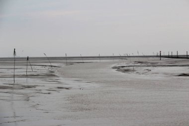 Almanya 'nın kuzeyindeki Watt adasının uzak manzarası.