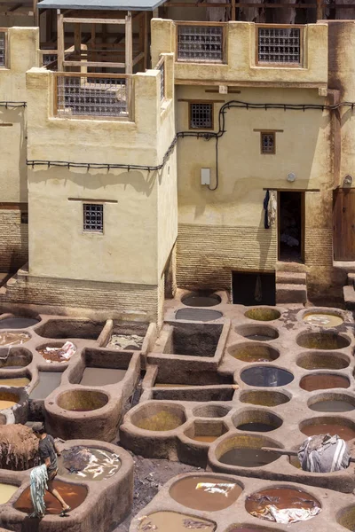 Fes el Bali worker the dye pots at leather traditional tanneries