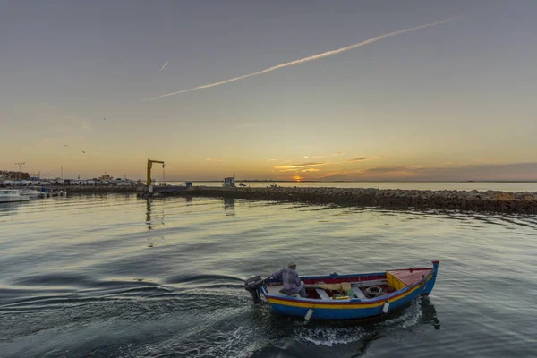 Dawn view of Olhao Recreational Marina, waterfront to Ria Formosa natural park. Algarve. — Stock Photo, Image