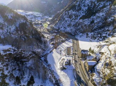 Aerial panoramic over in Canillo village. clipart