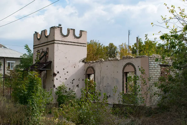 Café Destruído Stanytsya Luhanska Ucrânia — Fotografia de Stock