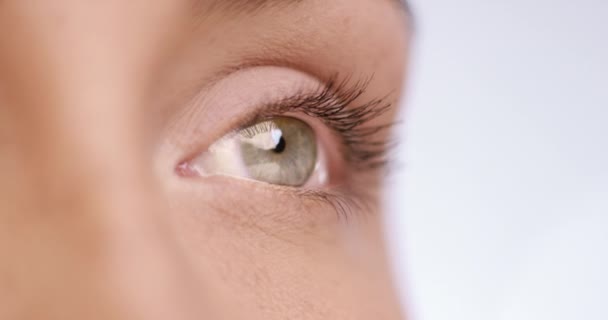 Mascara is toegepast op een mooie groene ogen — Stockvideo