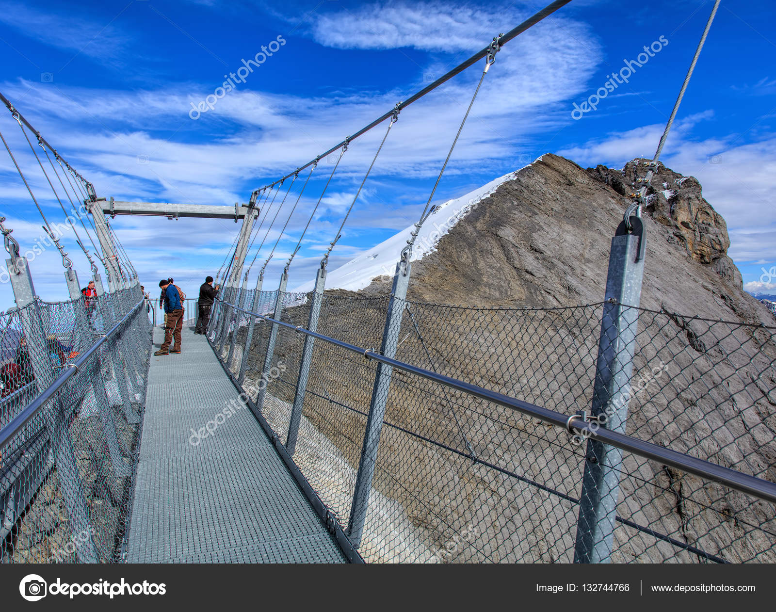 Titlis Cliff Walk suspension bridge in Switzerland Stock Editorial