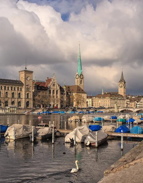 City of Zurich on a cloudy day in late autumn — Stock Photo, Image