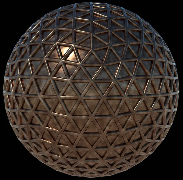 Metal sphere wrapped into a mesh of triangles, isolated on black