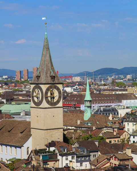 City of Zurich as seen from the tower of the Grossmunster Cathedral — Stock Photo, Image