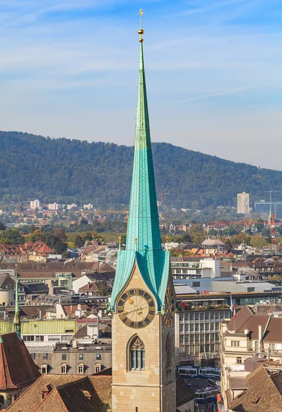 View of the city of Zurich from the tower of the Grossmunster cathedral — Stock Photo, Image