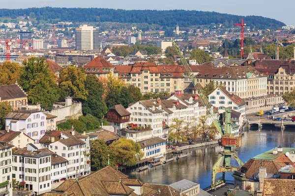 View of the city of Zurich from the tower of the Grossmunster ca — Stock Photo, Image