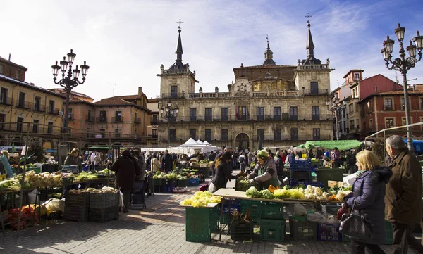 León España Febrero 2018 Plaza Principal Ciudad León Con Mercado —  Fotos de Stock