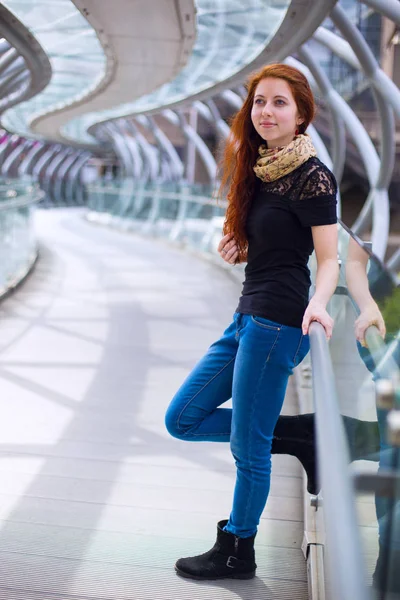 Portrait of young European girl with long ginger hair — Stock Photo, Image