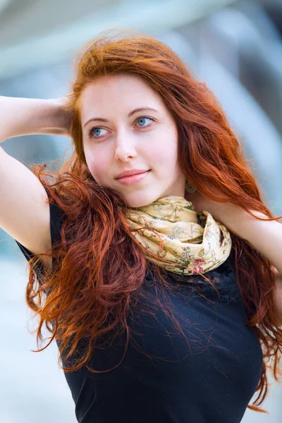 Portrait of young European girl with long ginger hair — Stock Photo, Image