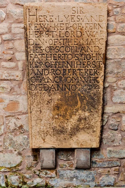 Medieval memorial tombstone at Jedburgh Abbey in the Scottish Borders — Stock Photo, Image