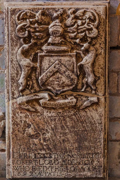 Medieval memorial tombstone at Jedburgh Abbey in the Scottish Borders — Stock Photo, Image