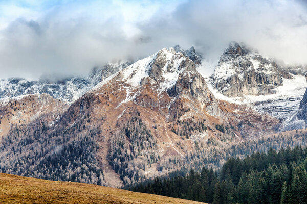 Beautiful mountain landscape. Italian Dolomites. Snowy peaks in 