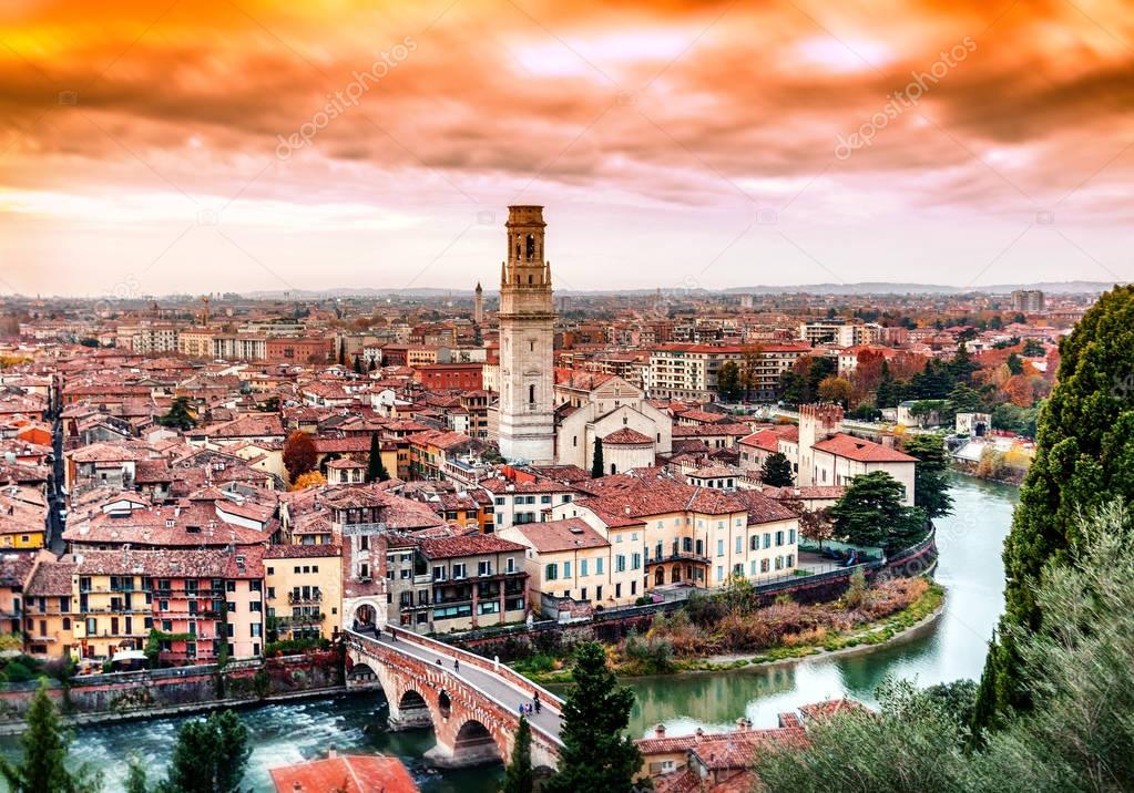Beautiful cityscape. Sunset in Verona, Italy.