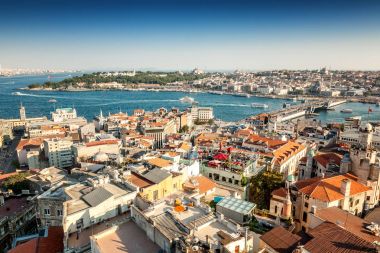 Türkiye, Istanbul, şehir ve yüksekliği yuvasından görünümü