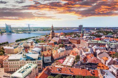 Panorama görünüm üzerinde eski şehir riga, Letonya riga Katedrali