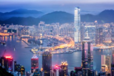 Hong Kong, şehir Özet görünümünü gece arka plan bulanıklık