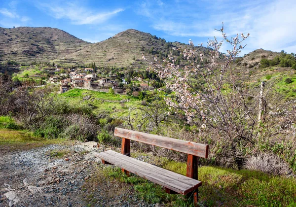 美丽的春天风景, 一个村庄在塞浦路斯的山 — 图库照片