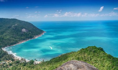 Tayland adalarının yukarısından tropikal plaj, Phangan, Güzel Br