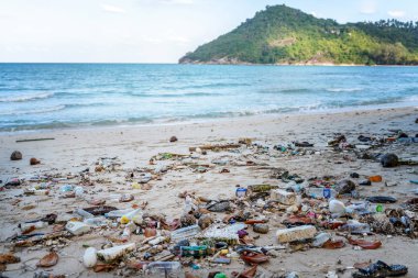 Sahilde çöp, çevre kirliliği Koh Phangan Adası Tha