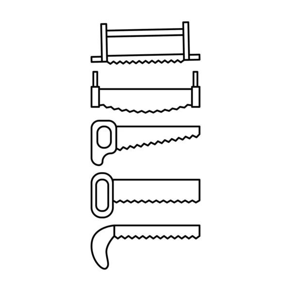 Vektor-Set von fünf Sägen im Umrissstil für Design und Bahn. — Stockvektor