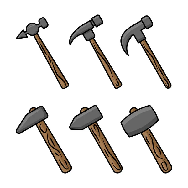 Set of six different hammers. illustration for design and web. — Stock Vector