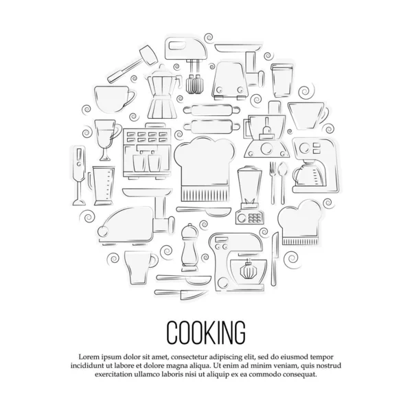 Σχέδιο κάρτας εργαλείων κουζίνας. μαγειρική εικονογράφηση σε επίπεδο στυλ για το σχεδιασμό και το web. — Διανυσματικό Αρχείο