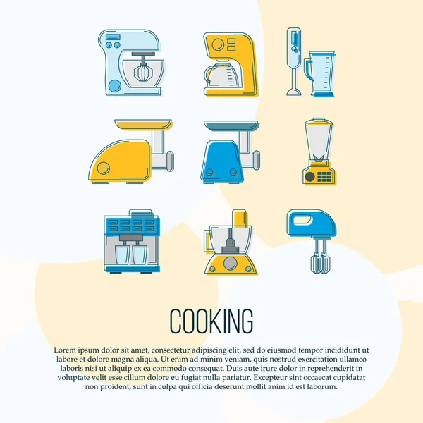 Kitchen tools card concept. culinary illustration in flat style for design and web.