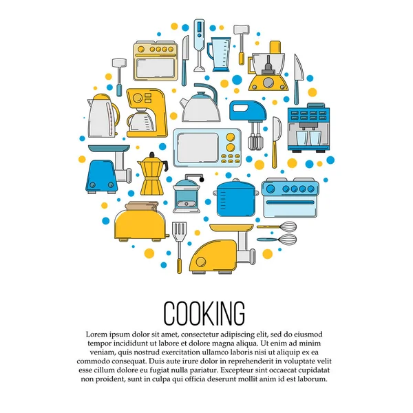 Keukengereedschap kaart concept. culinaire illustratie in platte stijl voor design en web. — Stockvector