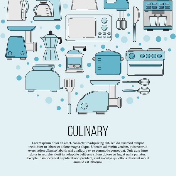 Концепция карты кухонных инструментов. кулинарные иллюстрации в плоском стиле для дизайна и веб . — стоковый вектор