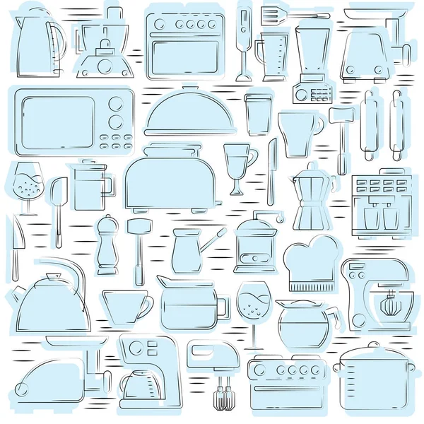 キッチンツールシームレスパターン。デザインとウェブのための料理イラスト. — ストックベクタ