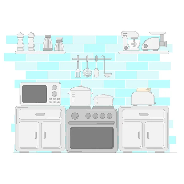 Platte keuken illustratie. Culinair kaartconcept voor design en web. — Stockvector