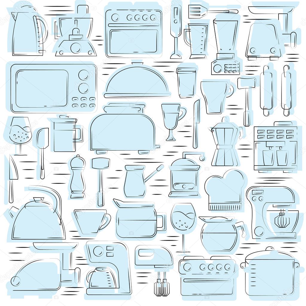 Kitchen tools seamless pattern. culinary illustration for design and web.
