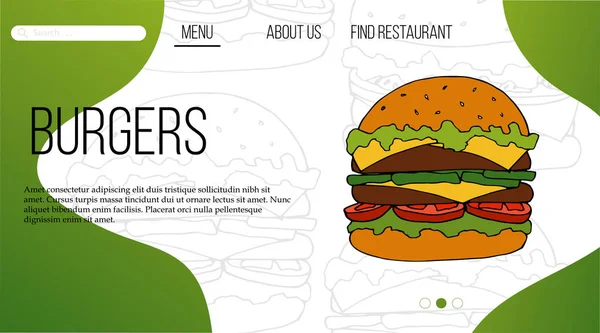 Modelo de site de fast food. design de página de destino para site e site móvel . — Vetor de Stock